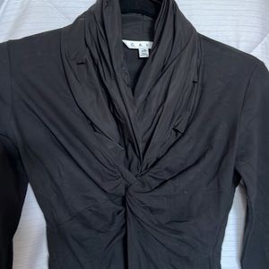 CAbi Cinema Taffeta Opera Collar Twist Front Blouse